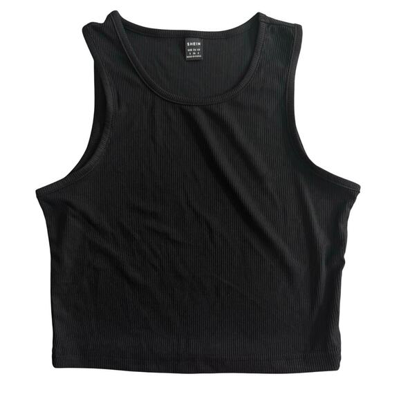 Shein Solid Ribbed Knit Tank Top, Black, S - Picture 3 of 6